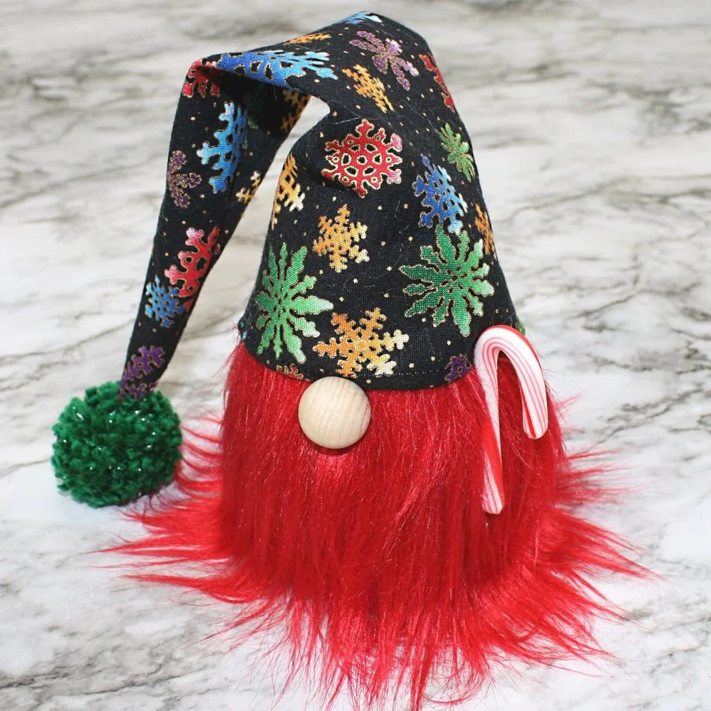 HAND CRAFTED Gnome Green Christmas Air Freshener Cover - Colorful Snowflakes